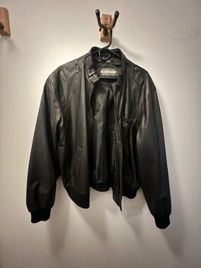 Members Only Black Leather Bomber Jacket
